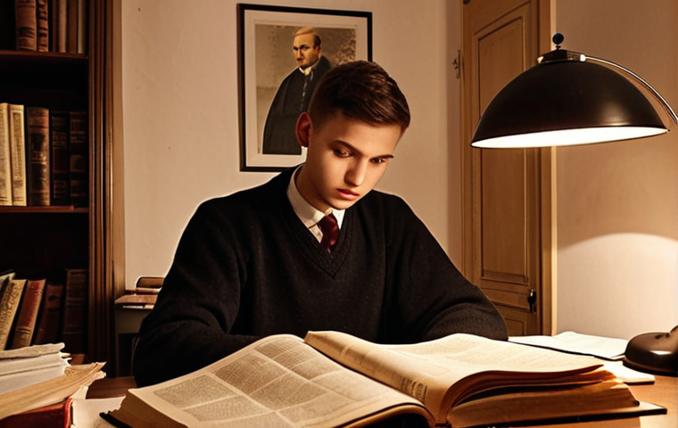 **

A young, determined law student in Poland, surrounded by thick law books and legal documents, studying diligently under a warm lamp in a cozy apartment in Warsaw. The setting should feel very Polish, perhaps with a "pierogi" recipe visible in the background or a poster for a Polish film. The feeling should be of dedication and ambition towards a challenging goal.

**